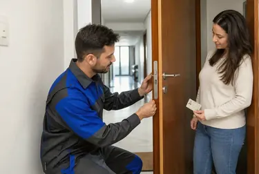 Chaveiro trabalhando na abertura de uma porta com ferramentas adequadas.